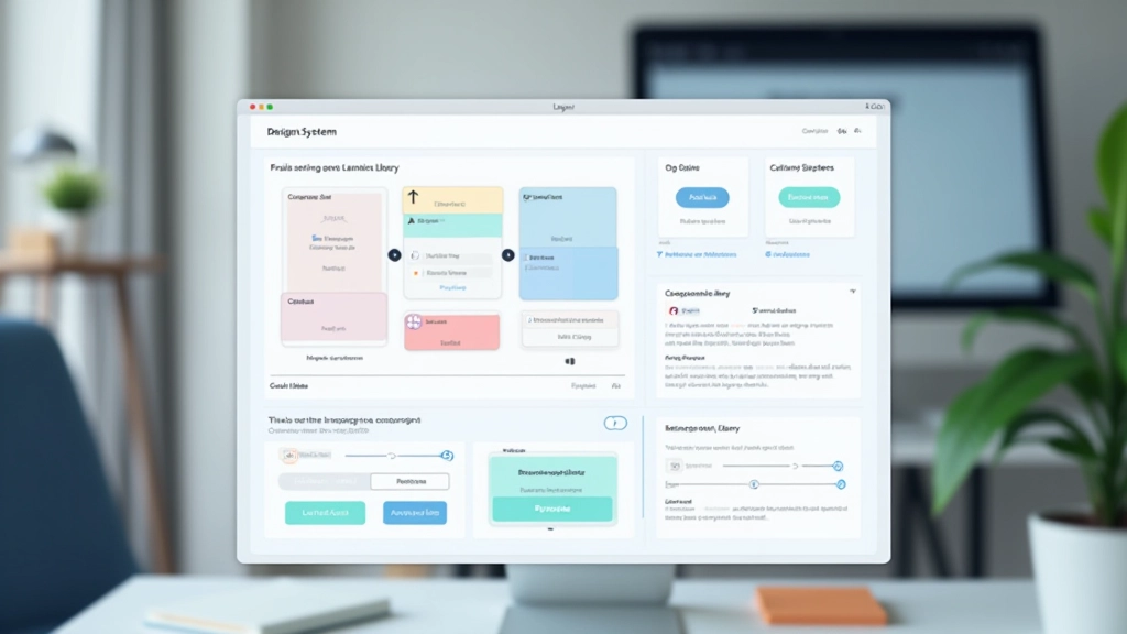 Figma design system organized in layers showing foundation tokens at bottom, component library in middle, and complete pages using components at top, hierarchical structure visualization