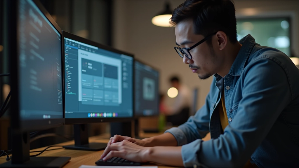 Designer working on Figma component library with organized workspace and multiple artboards visible